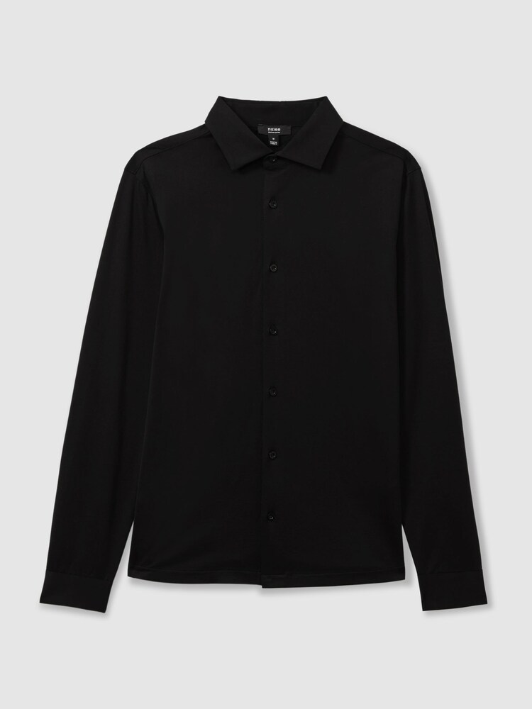 Reiss Black King Mercerised Cotton Jersey Shirt - Image 2 of 5
