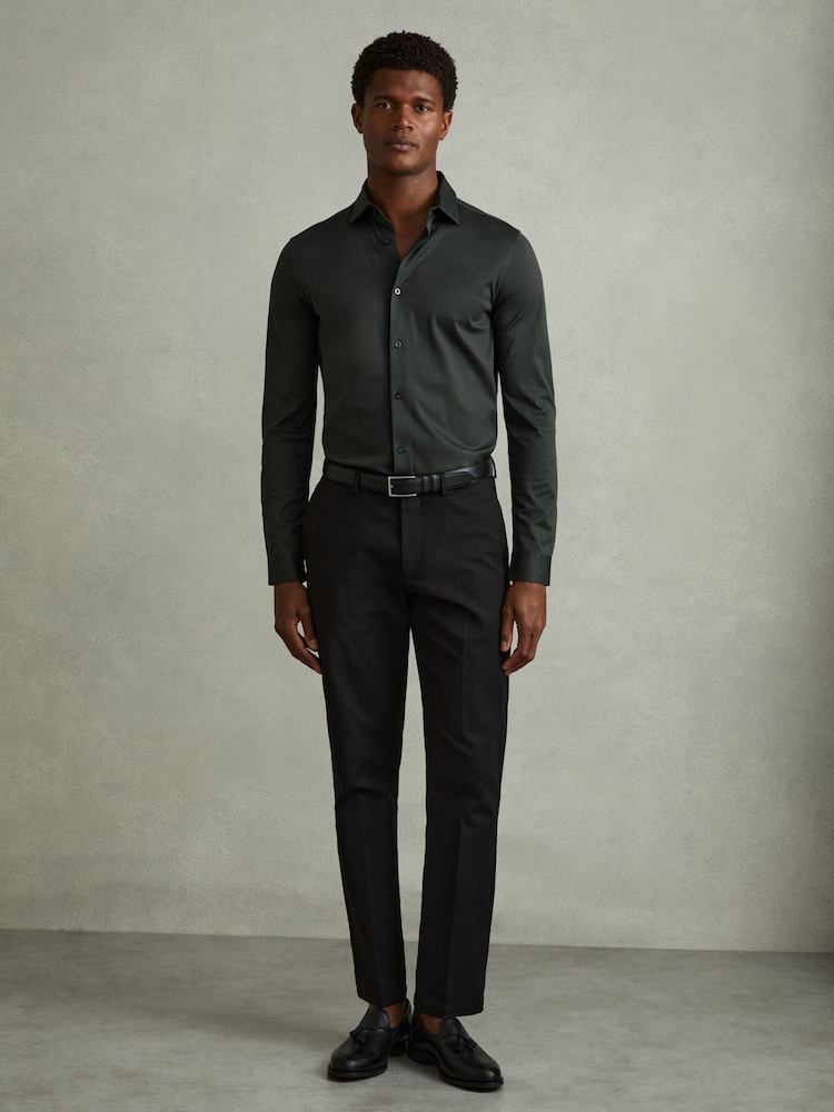 Reiss Emerald Green King Mercerised Cotton Jersey Shirt - Image 1 of 6 Reiss Emerald Green King Mercerised Cotton Jersey Shirt - Image 1 of 6