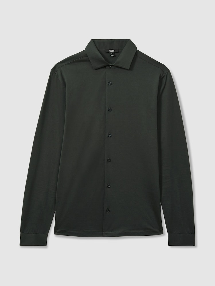Reiss Emerald Green King Mercerised Cotton Jersey Shirt - Image 2 of 6 Reiss Emerald Green King Mercerised Cotton Jersey Shirt - Image 2 of 6