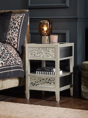 Silver Cora Leopard Print Glass 2 Drawer Slim Bedside Table - Image 1 of 8