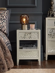 Silver Cora Leopard Print Glass 2 Drawer Slim Bedside Table - Image 2 of 8