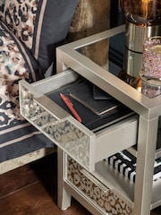 Silver Cora Leopard Print Glass 2 Drawer Slim Bedside Table - Image 3 of 8