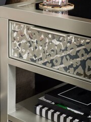 Silver Cora Leopard Print Glass 2 Drawer Slim Bedside Table - Image 4 of 8