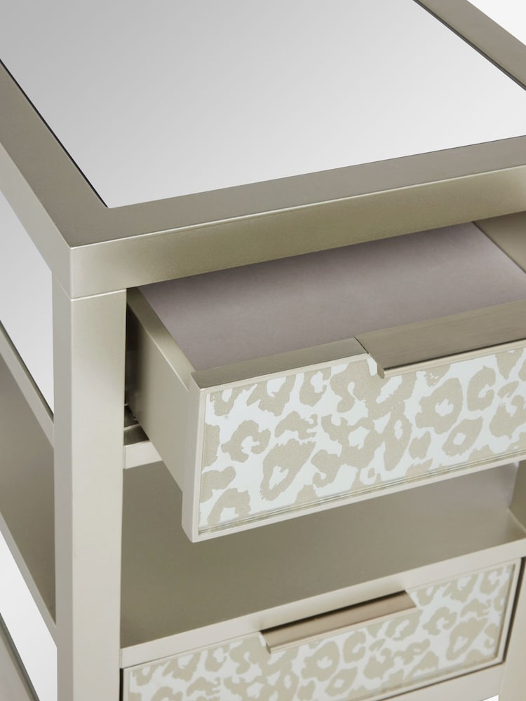 Silver Cora Leopard Print Glass 2 Drawer Slim Bedside Table - Image 8 of 8