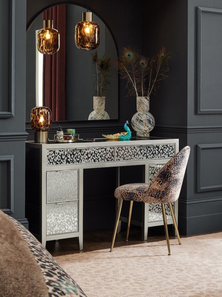 Silver Cora Leopard Print Glass Console Dressing Table - Image 1 of 1