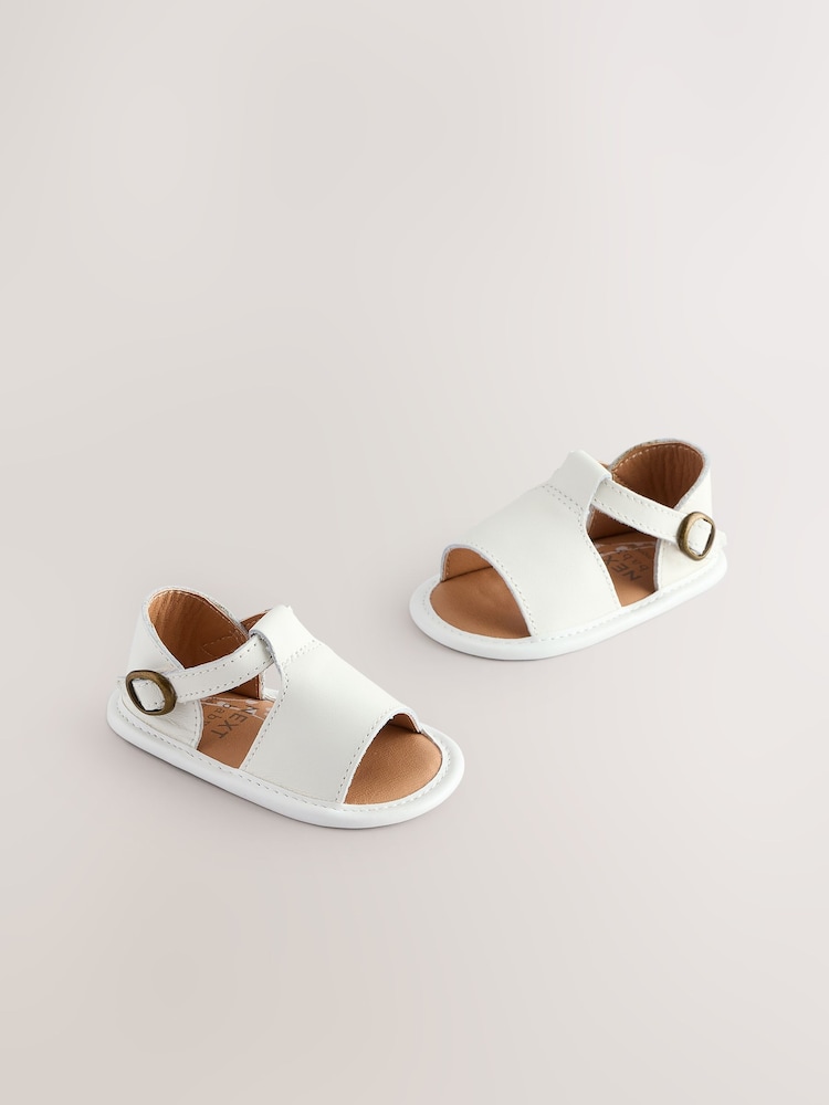 White Leather Touch Fastening Baby Sandals (0-24mths) - Image 1 of 6