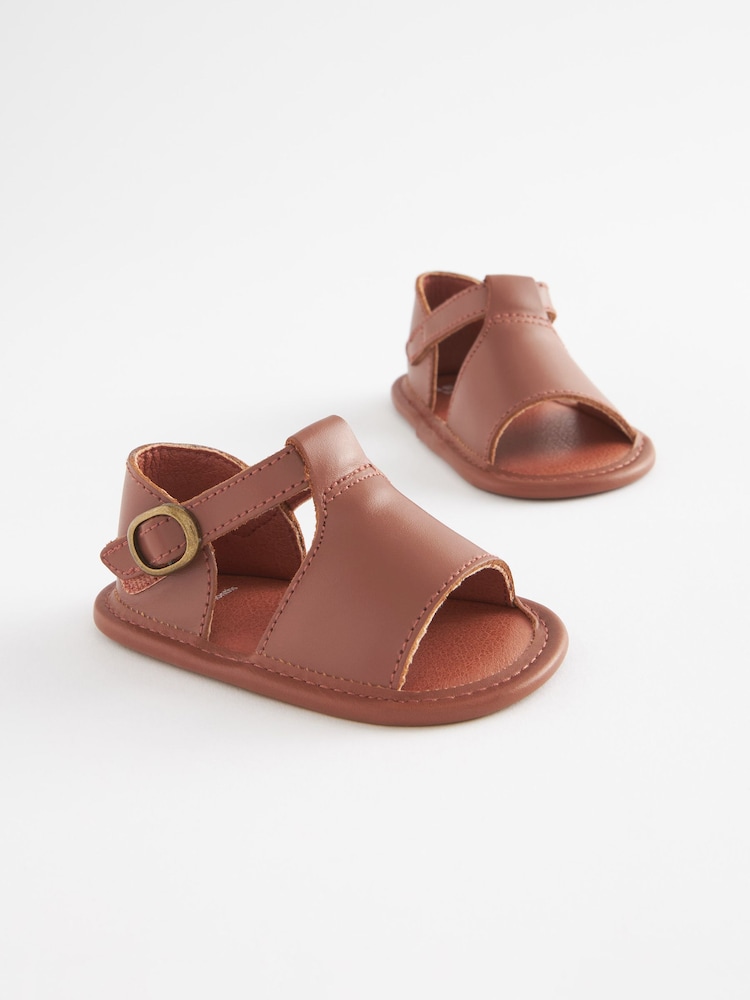 Tan Brown Leather Touch Fastening Baby Sandals (0-24mths) - Image 1 of 4