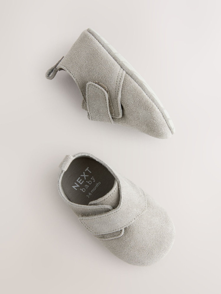 Grey Baby Touch Fastening Suede Shoes (0-2mths) - Image 1 of 5 Grey Baby Touch Fastening Suede Shoes (0-2mths) - Image 1 of 5