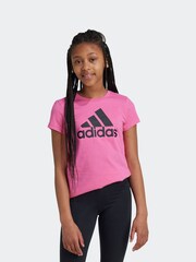 adidas Pink/Black Sportswear Essentials Big Logo 100% Cotton T-Shirt - Image 1 of 7