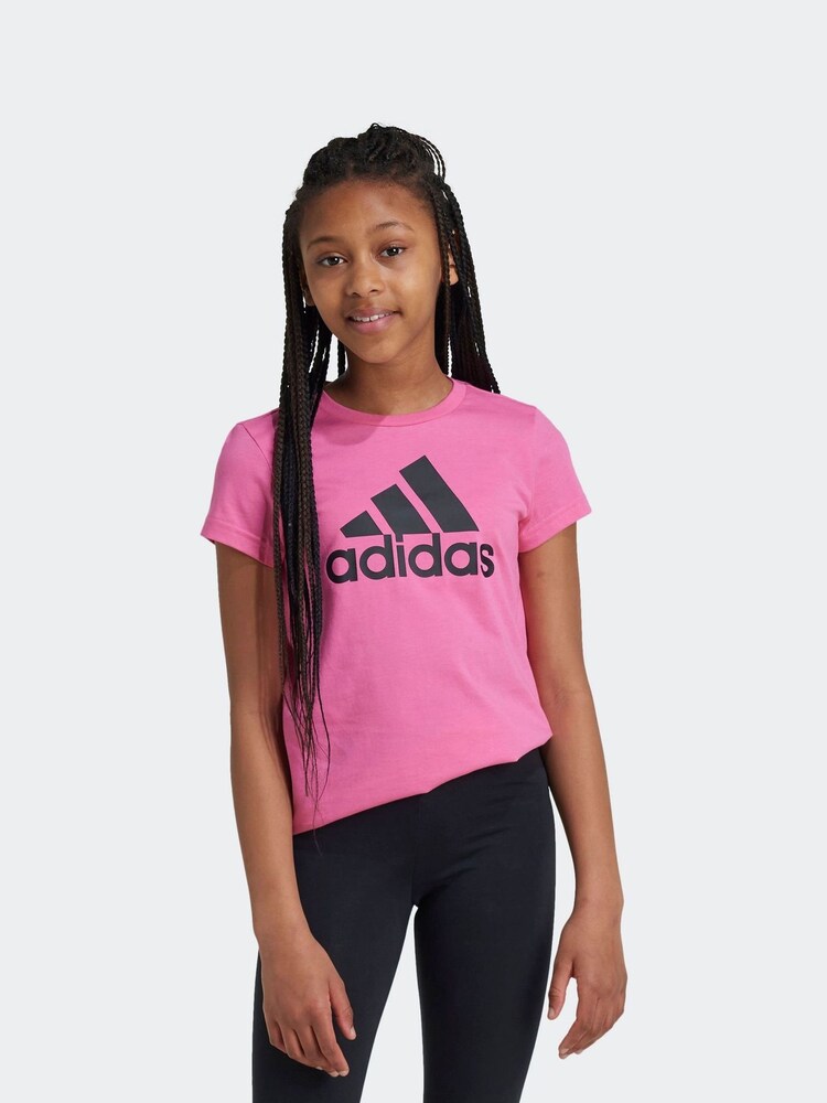 adidas Pink/Black Sportswear Essentials Big Logo 100% Cotton T-Shirt - Image 1 of 7