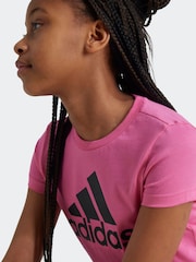 adidas Pink/Black Sportswear Essentials Big Logo 100% Cotton T-Shirt - Image 3 of 7
