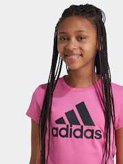 adidas Pink/Black Sportswear Essentials Big Logo 100% Cotton T-Shirt - Image 4 of 7