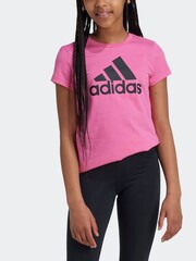 adidas Pink/Black Sportswear Essentials Big Logo 100% Cotton T-Shirt - Image 6 of 7