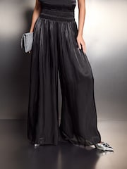Black Metallic Satin Wide Trousers - Image 2 of 7