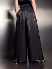 Black Metallic Satin Wide Trousers - Image 3 of 7