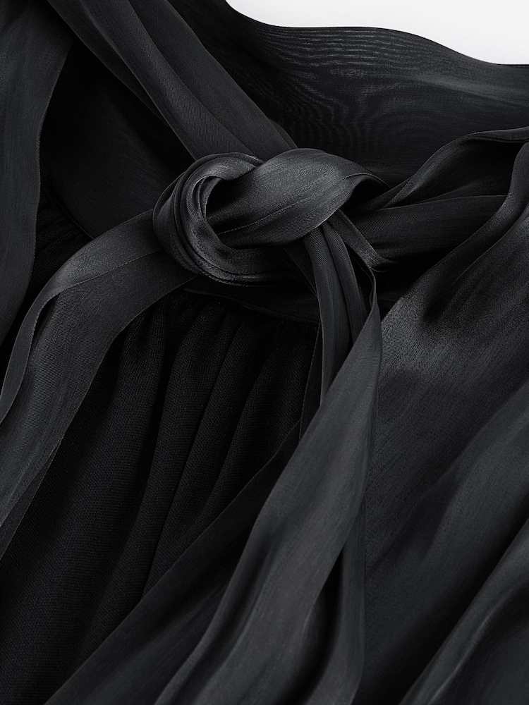 Black Metallic Satin Pleated Halter Top - Image 9 of 9