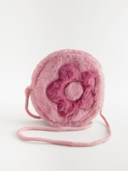 Light Pink Faux Fur Embroidered Flower Cross-Body Bag - Image 1 of 4