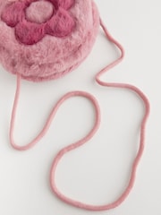 Light Pink Faux Fur Embroidered Flower Cross-Body Bag - Image 3 of 4
