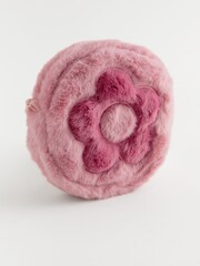 Light Pink Faux Fur Embroidered Flower Cross-Body Bag - Image 4 of 4