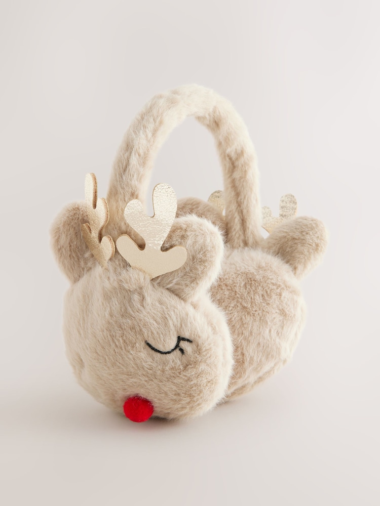 Brown Metallic Antler & Faux Fur Christmas Earmuffs - Image 1 of 3 Brown Metallic Antler & Faux Fur Christmas Earmuffs - Image 1 of 3