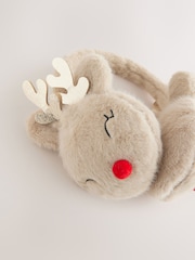 Brown Metallic Antler & Faux Fur Christmas Earmuffs - Image 2 of 3