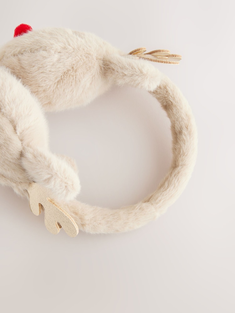 Brown Metallic Antler & Faux Fur Christmas Earmuffs - Image 3 of 3