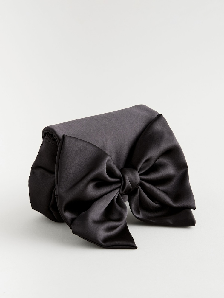 Black Statement Satin Bow Bag - Image 1 of 4
