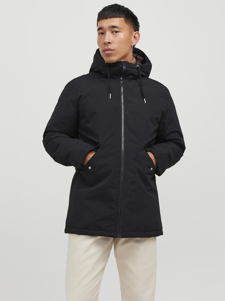 JACK & JONES Black Hooded Parka Jacket - Image 1 of 5