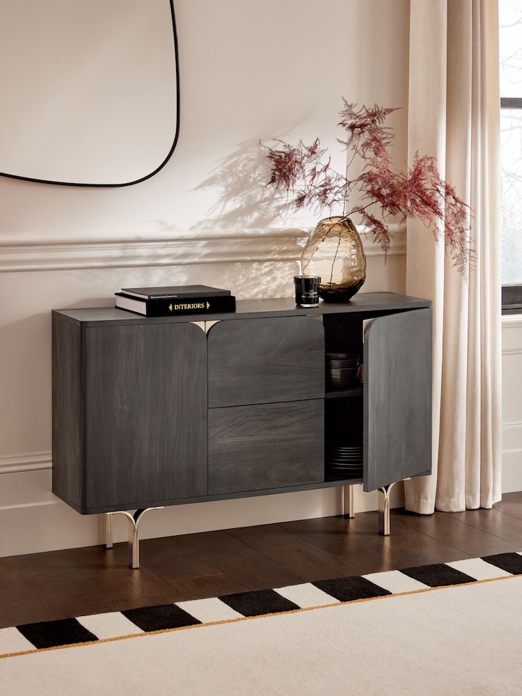 Black Evie Oak Effect Space Saving Large Slim Sideboard - Image 2 of 10