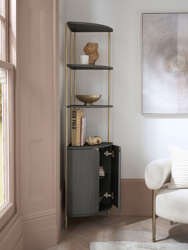 Black Evie Oak Effect Corner Shelf - Image 1 of 7