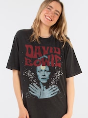 Supacult Black David Bowie Star Dust Women Boyfriend Fit Music T-Shirt - Image 1 of 2