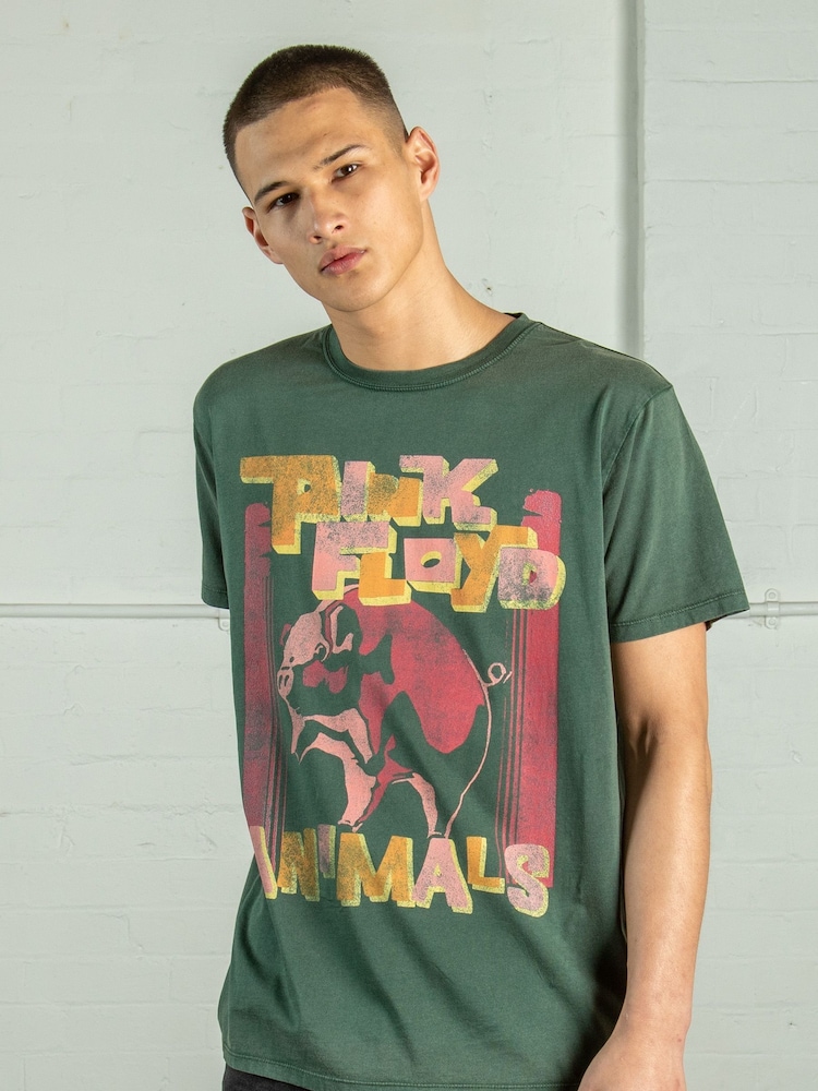 Supacult Green Pink Floyd Animals Men Washed Music T-Shirt - Image 1 of 2 Supacult Green Pink Floyd Animals Men Washed Music T-Shirt - Image 1 of 2