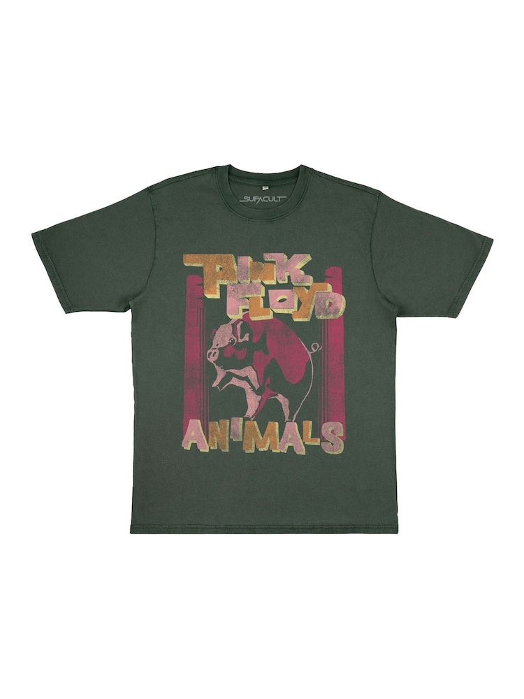 Supacult Green Pink Floyd Animals Men Washed Music T-Shirt - Image 2 of 2 Supacult Green Pink Floyd Animals Men Washed Music T-Shirt - Image 2 of 2