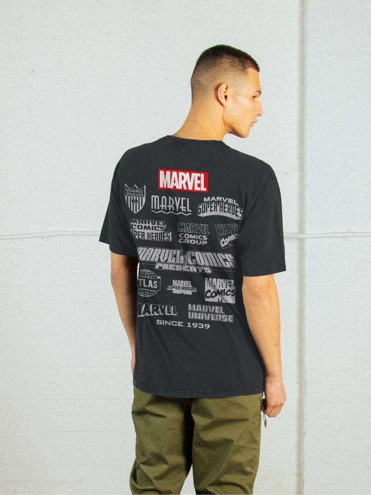 Supacult Grey Marvel Logos Men Washed T-Shirt - Image 2 of 4