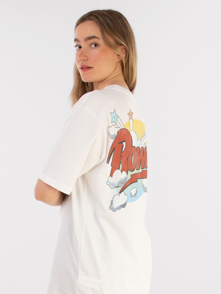 Supacult White David Bowie Clouds Women Boyfriend Fit Music T-Shirt - Image 1 of 4