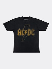 Supacult Black ACDC Distress Flash Men Washed Music T-Shirt - Image 2 of 2