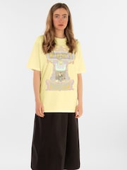 Supacult Yellow Woodstock Cross Women Lemon Boyfriend Fit Music T-Shirt - Image 2 of 2