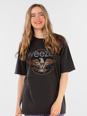 Supacult Black Weezer Logo Women Washed Boyfriend Fit Music T-Shirt - Image 1 of 2