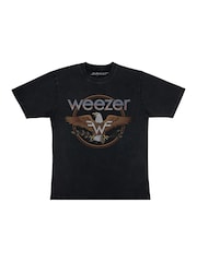 Supacult Black Weezer Logo Women Washed Boyfriend Fit Music T-Shirt - Image 2 of 2
