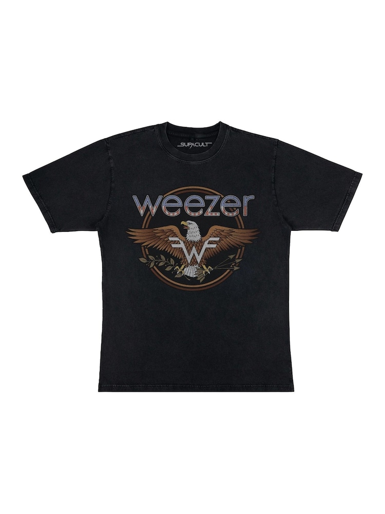 Supacult Black Weezer Logo Women Washed Boyfriend Fit Music T-Shirt - Image 2 of 2