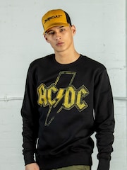 Supacult Black ACDC Distress Flash Men Music Sweatshirt - Image 1 of 2