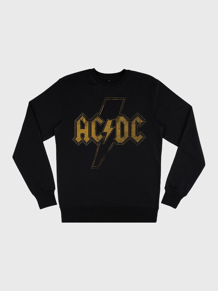 Supacult Black ACDC Distress Flash Men Music Sweatshirt - Image 2 of 2 Supacult Black ACDC Distress Flash Men Music Sweatshirt - Image 2 of 2