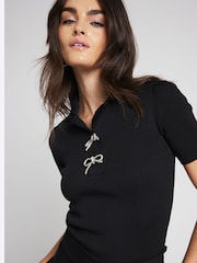 Negru - River Island Fundă Polo Top - Imaginea 3 din 6