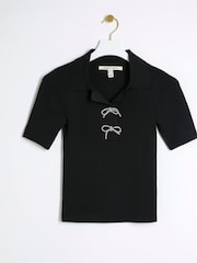 Negru - River Island Fundă Polo Top - Imaginea 5 din 6