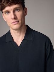 Marineblau/blau - Langärmliges Polo-Shirt mit kubanischem Kragen - Image 1 of 9