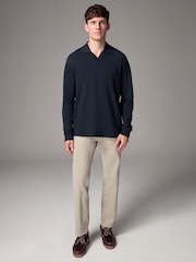 Marineblau/blau - Langärmliges Polo-Shirt mit kubanischem Kragen - Image 2 of 9
