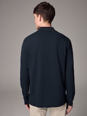 Marineblau/blau - Langärmliges Polo-Shirt mit kubanischem Kragen - Image 3 of 9