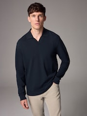 Marineblau/blau - Langärmliges Polo-Shirt mit kubanischem Kragen - Image 4 of 9
