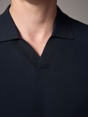 Marineblau/blau - Langärmliges Polo-Shirt mit kubanischem Kragen - Image 5 of 9