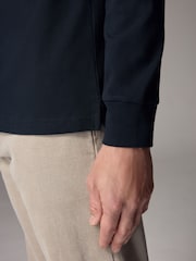 Marineblau/blau - Langärmliges Polo-Shirt mit kubanischem Kragen - Image 6 of 9